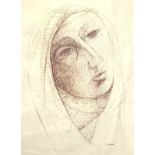 Pencil drawing on paper depicting a woman's face.Signed on the lower right L. Consoli. Cm 29x21.