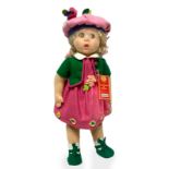 Lenci doll, Torino, Italy, 1978-80 ca. Handmade with dress and pink hat with flowers and green