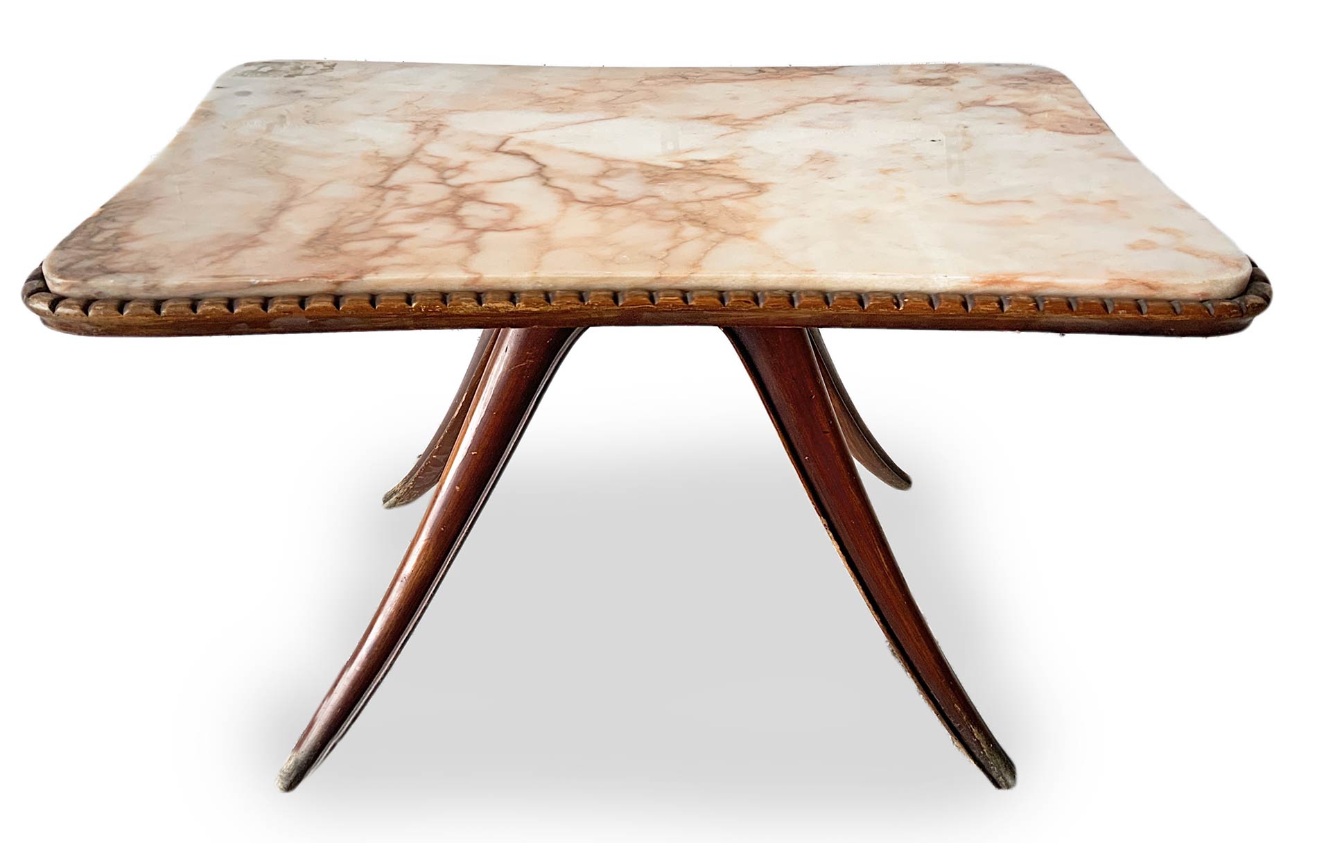 Wooden table, top in pink marble in the Atelier Borsani style. 40s. 46x72x42 cm. Wear and tear, - Image 3 of 6