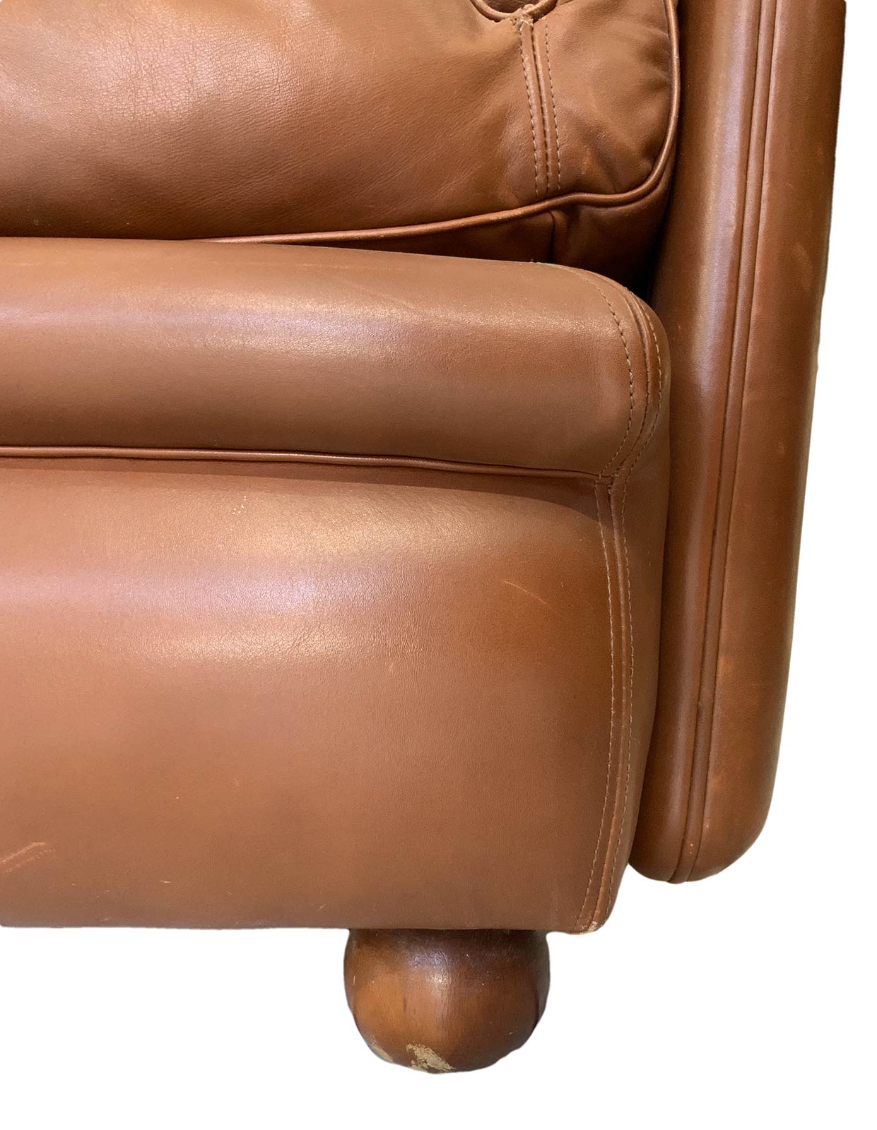 2 seater sofa model Poppy 60s -70s. Tito Agnoli for frau chair. Leather sofa cognac color padded - Image 6 of 8