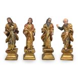 Four polychrome wooden sculptures depicting the four evangelists. Spain, eighteenth century. H 21