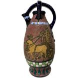 Amphora Czechoslovakia production. Spout polychrome ceramic ogival with decoration depicting Athena