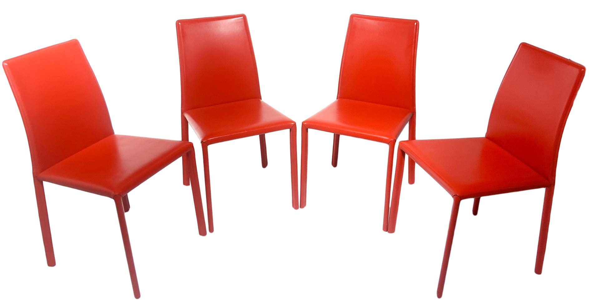 Ranked # 4 chairs with metal frame, covered in leather red, Italian production.