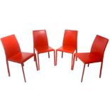 Ranked # 4 chairs with metal frame, covered in leather red, Italian production.