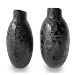 Couple of vases, Italian production. Form egg-slip decoration in floral taste. 60s Cm 53x24
