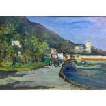 Oil paint on canvas depicting avenue by the sea, Elvira Del Giudice. Cm 48x69. Signed on the lower