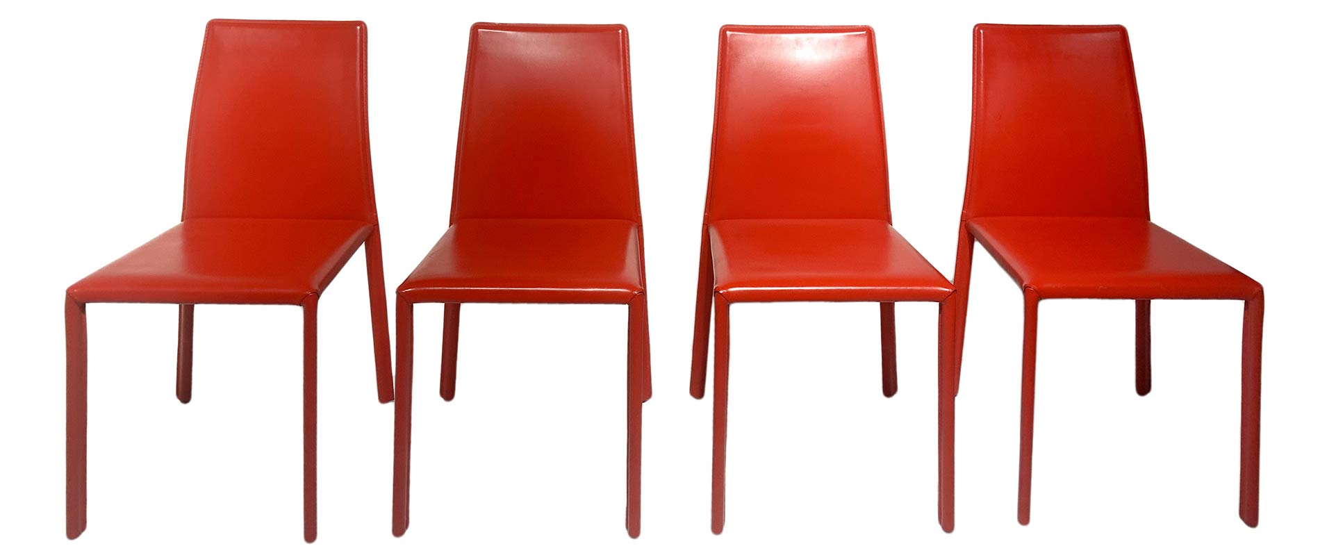 Ranked # 4 chairs with metal frame, covered in leather red, Italian production. - Image 2 of 7