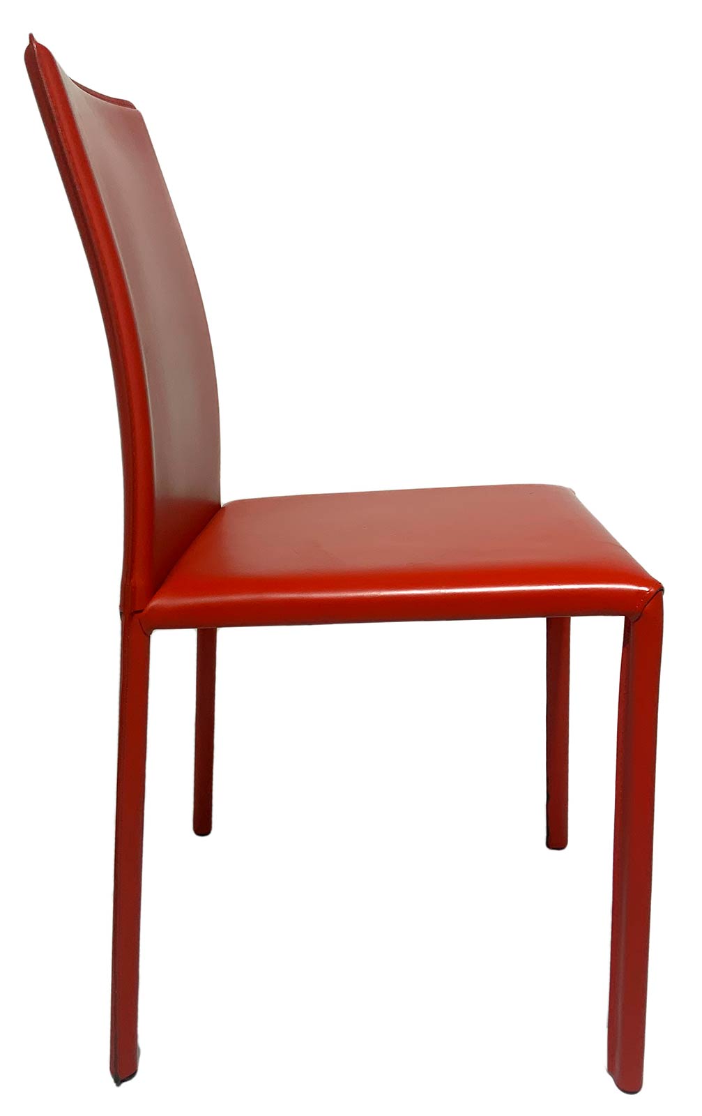 Ranked # 4 chairs with metal frame, covered in leather red, Italian production. - Image 4 of 7