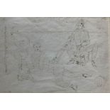 Brown ink on paper drawing depicting circus characters.Signed on the lower left R.Birolli. Cm 35x24.