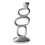 Italian Production, chromed metal candle holder, informal. Years '70. H 25 cm. Wear and tear.