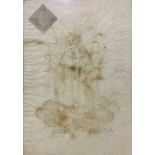 Brown ink drawing on screened paper depicting St. Agatha. Signed Mater S.A. Catania and dated 1636.