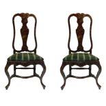 Pair of Chippendale chairs, twentieth century. Wooden frame tortoiseshell. Seat covered in velvety