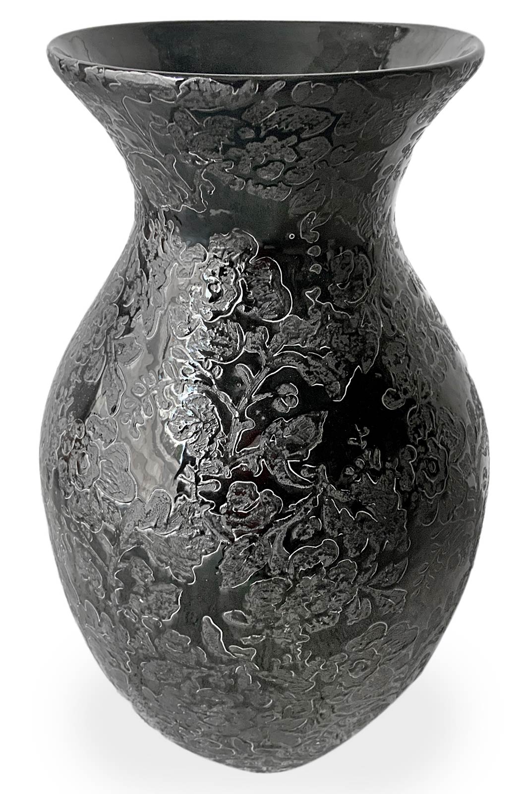 Ceramic Vase, Italian production of the anthracite tones decorated with floral elements. 70. Cm 40 - Image 2 of 5