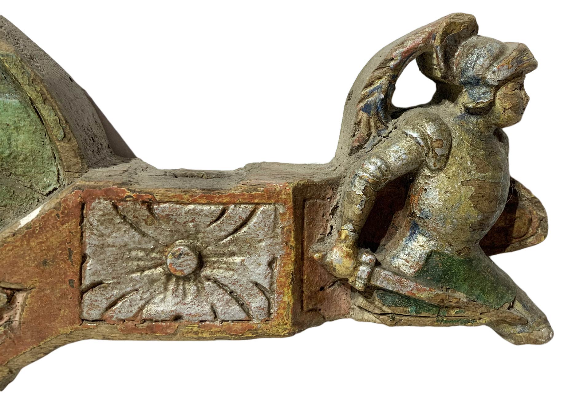 Antique wooden carved polychrome cart key, late nineteenth century, late twentieth century, Sicily. - Image 3 of 4