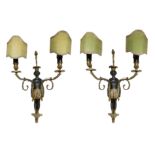 Pair of wall sconces with dark figures in gilded bronze, with two lights, nineteenth century. H cm