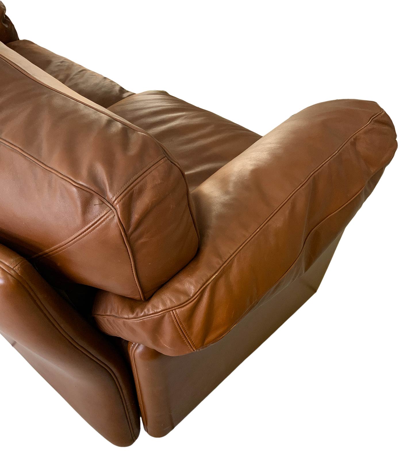 2 seater sofa model Poppy 60s -70s. Tito Agnoli for frau chair. Leather sofa cognac color padded - Image 7 of 8