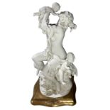Statuette in white porcelain, gold base, Maternity. H Cm 25, Base Cm 12,5x12,5. Dated 1987. Signed
