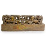 Antique wooden carved polychrome cart key with eagles and lions, late nineteenth century, early
