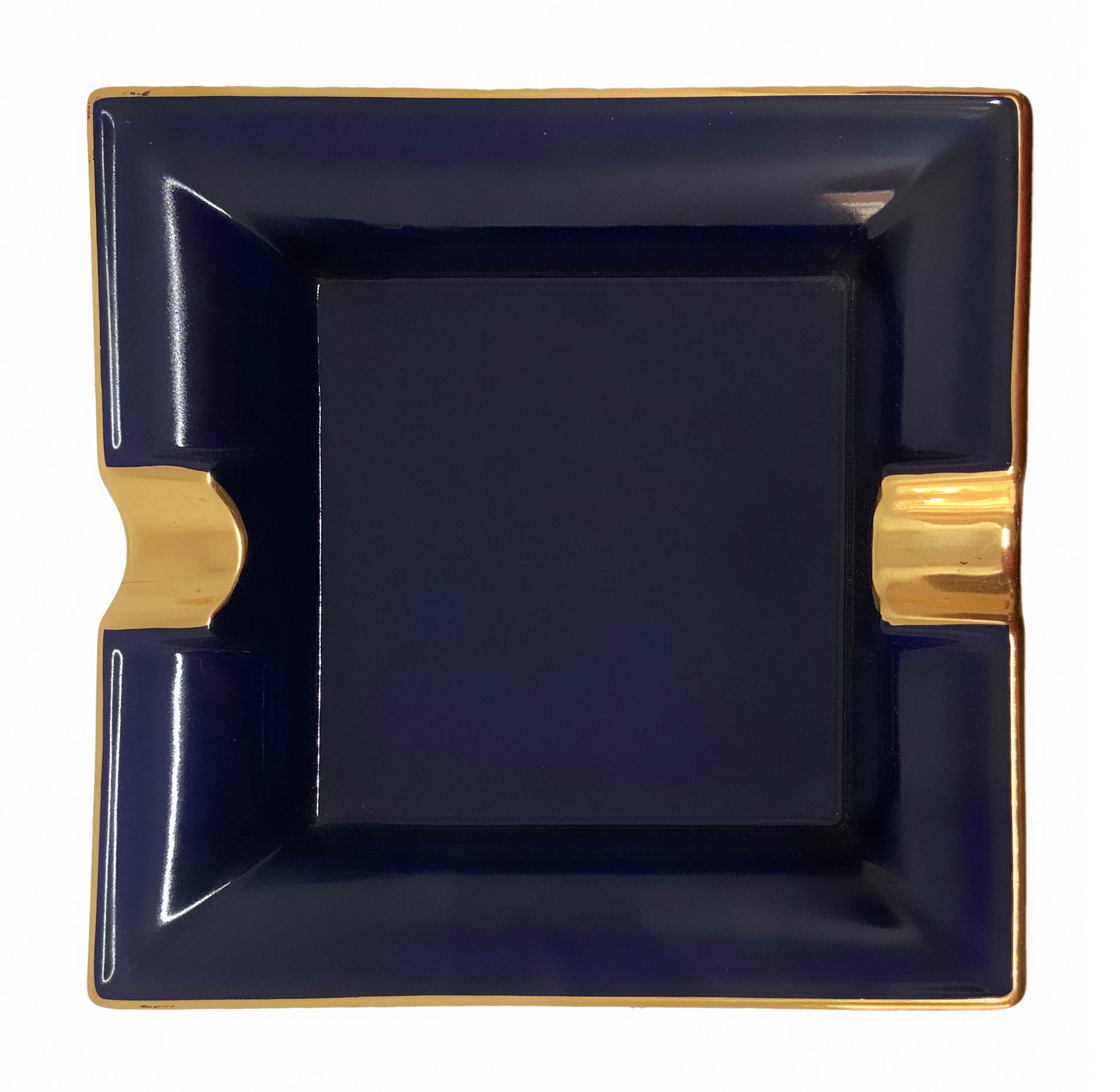 Richard Ginori porcelain ashtrays in dark blue tones, with gold details. Years 80. Cm 18x18x3 - Image 3 of 4