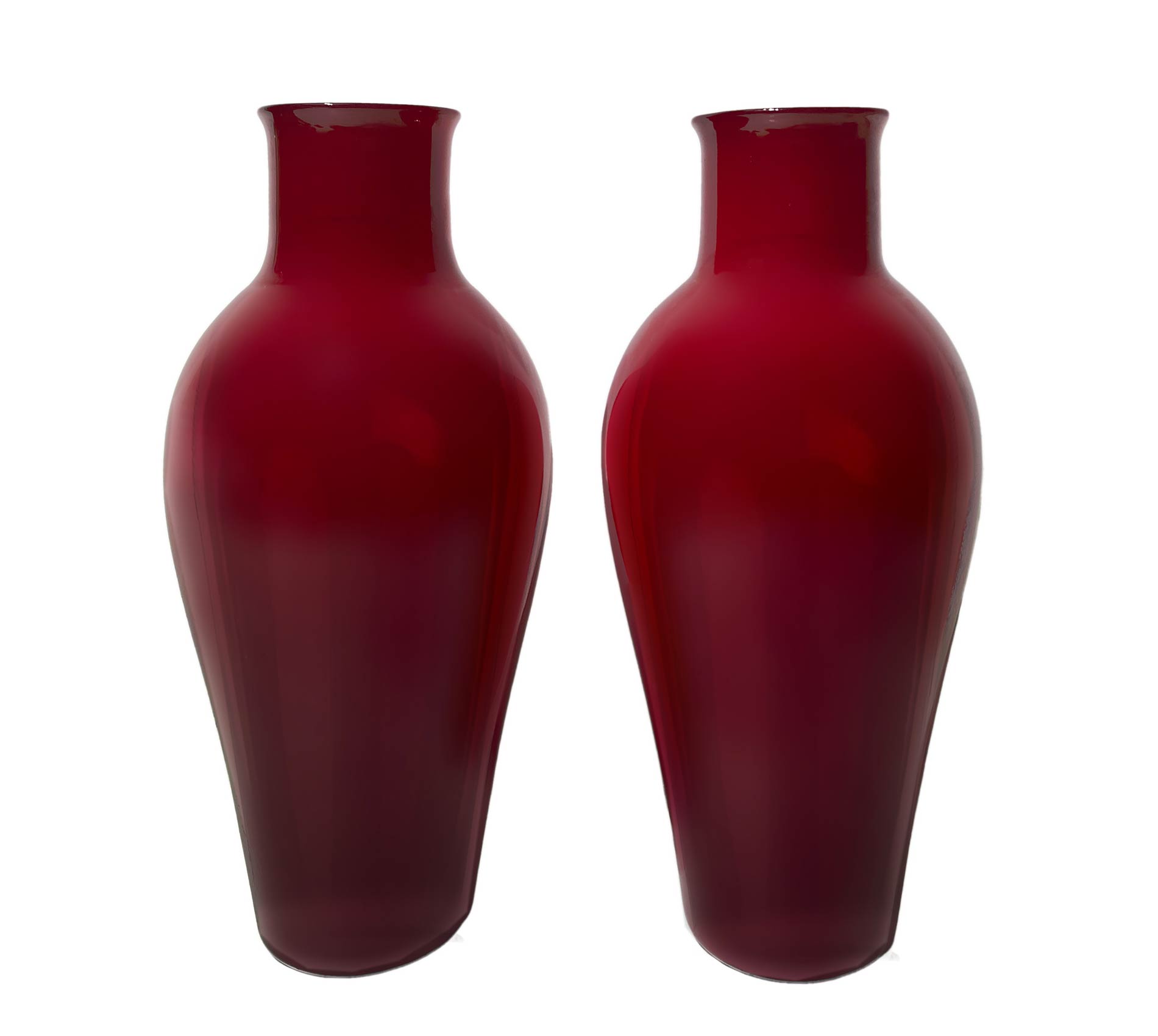 Couple of red vases, Venini. Signed Venini. H 37 cm