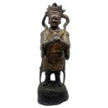 Ancient Bronze sculpture depicting Warrior, with traces of gilding mercury. H 29 cm, 10.5 cm base.