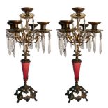 Pair of candlesticks to 5 lights with bronze brindoli teardrop hand ground, late eighteenth