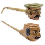 Pair of pipes. "Compare Alfio" - Hand painted. Catania, Sicily. Early 1900s. Pipe with tobacco