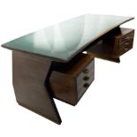 The permanent Cantu, wooden desk by the aerodynamic shapes, in green glass, allegedly by Guglielmo