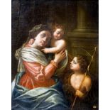 Oil paint on canvas depicting the Madonna and Child with Saint John. Italian painter, eighteenth