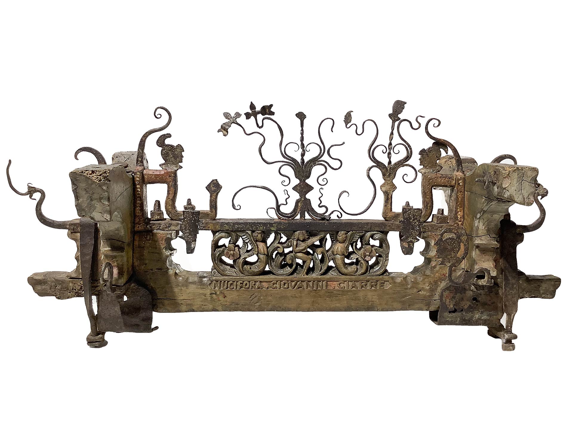 "Cascia" melted in carved wood and iron, ornament the under-body of the Sicilian cart, Sicily,