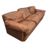 3 seater sofa Poppy model. 60s -70s. Tito Agnoli for frau chair. Leather sofa cognac color padded