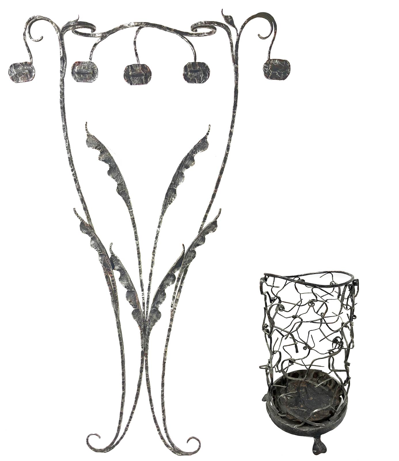 Salvino Marsura, clothes hanger and umbrella wrought iron with plant decorations. Years' 60.