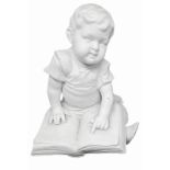 Bisque figurine depicting sitting little girl reading. H 12 cm.