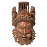 Carved wooden mask depicting Chinese warrior, nineteenth century. H 21 cm Width 13.5 cm.