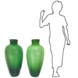 Pair of Venini vases, architect Carlo Scarpa, series "Chinese" green glass lagoon. H 67 cm