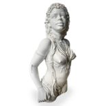 Vivai del Sud , half-length statue depicting a young tribal, ceramic in shades of white.