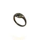 Ring with depiction of two hands intertwined, silver, Italy. XVIII century. Smooth silver ring. On