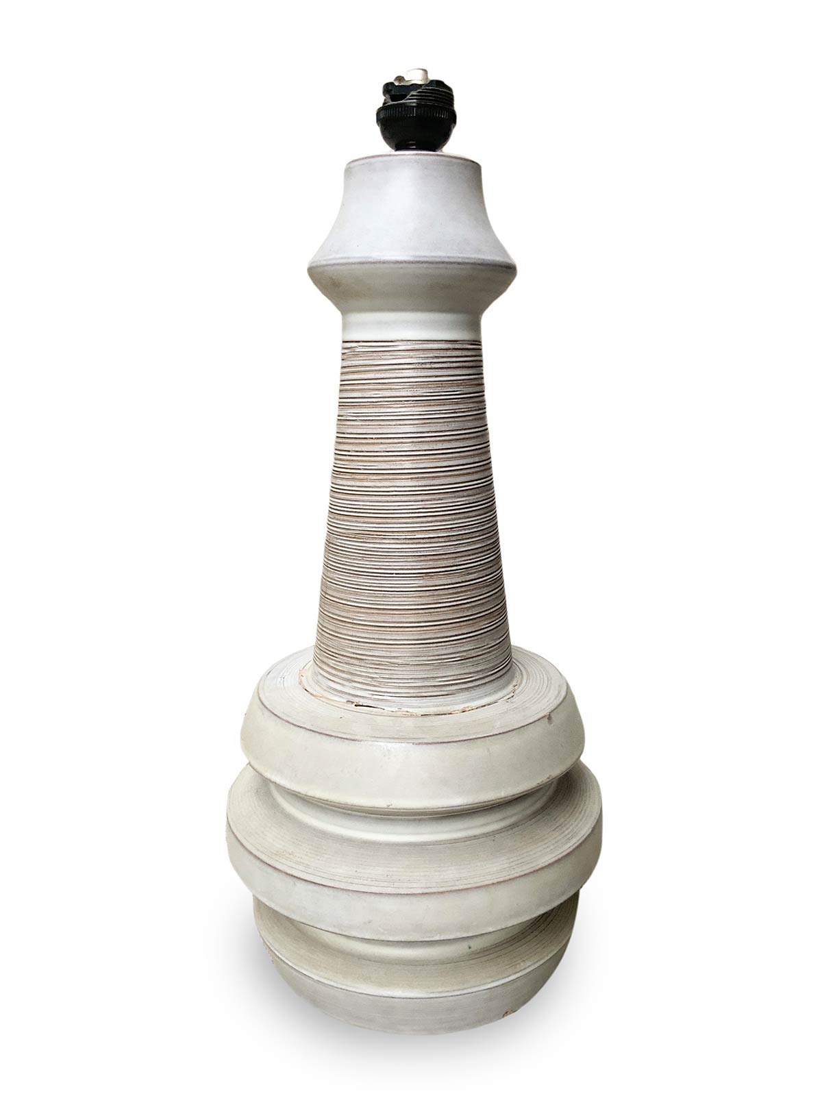 Italian Production, A. Tasca style. Ceramic lamp table in shades of gray with thin polychrome