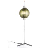 Floor lamp in chrome-plated brass, glass shade smoked, O-Luce attributed 50s. H cm 130x35 272