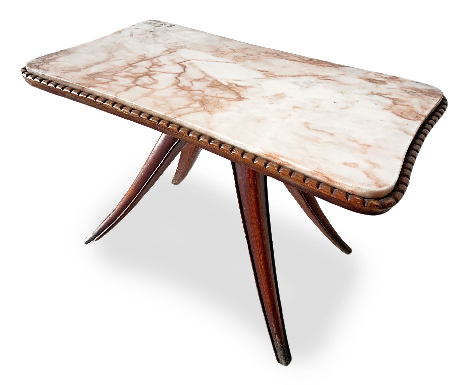 Wooden table, top in pink marble in the Atelier Borsani style. 40s. 46x72x42 cm. Wear and tear, - Image 4 of 6