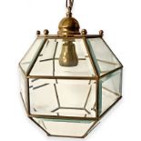 Austrian Production, brass suspension structure lamp zapon, transparent bevelled glass, oxide