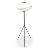 Stilnovo Milan, floor lamp in black-lacquered brass, polished brass dettegli, triplex opal glass