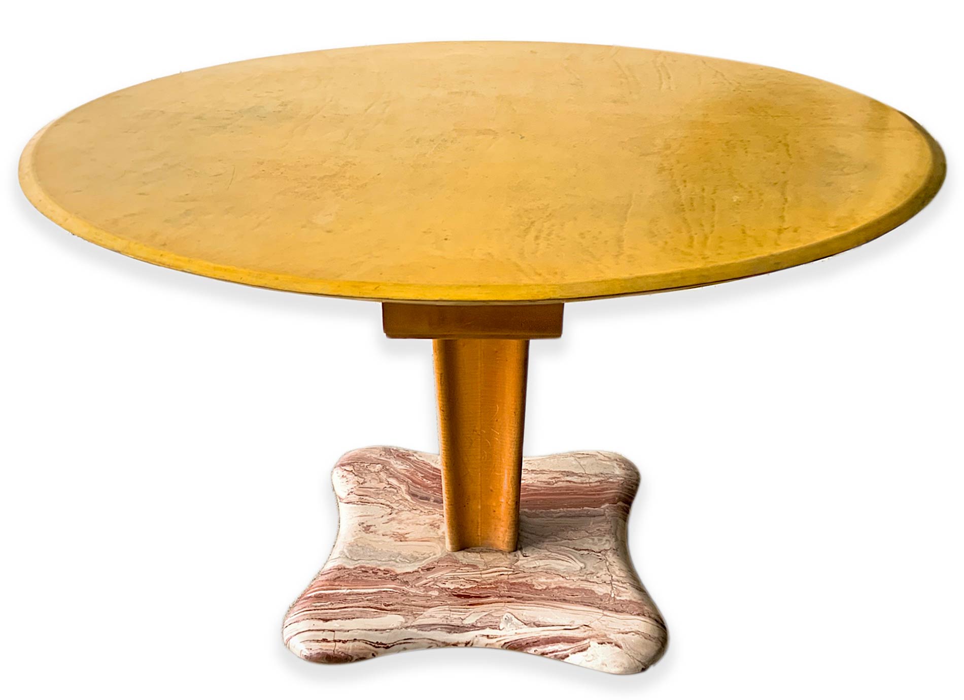 Aldo Tura Milano, wooden table toy, top covered in parchment, marble base and brass details. Years - Image 2 of 7