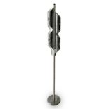 Sciolari, floor lamp in chromed metal, white lacquered stem, chromates speakers, oxidation signs.