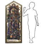 Ancient glass bound to lead with infusion in glass images depicting St Chad of Mercia, Abbot and