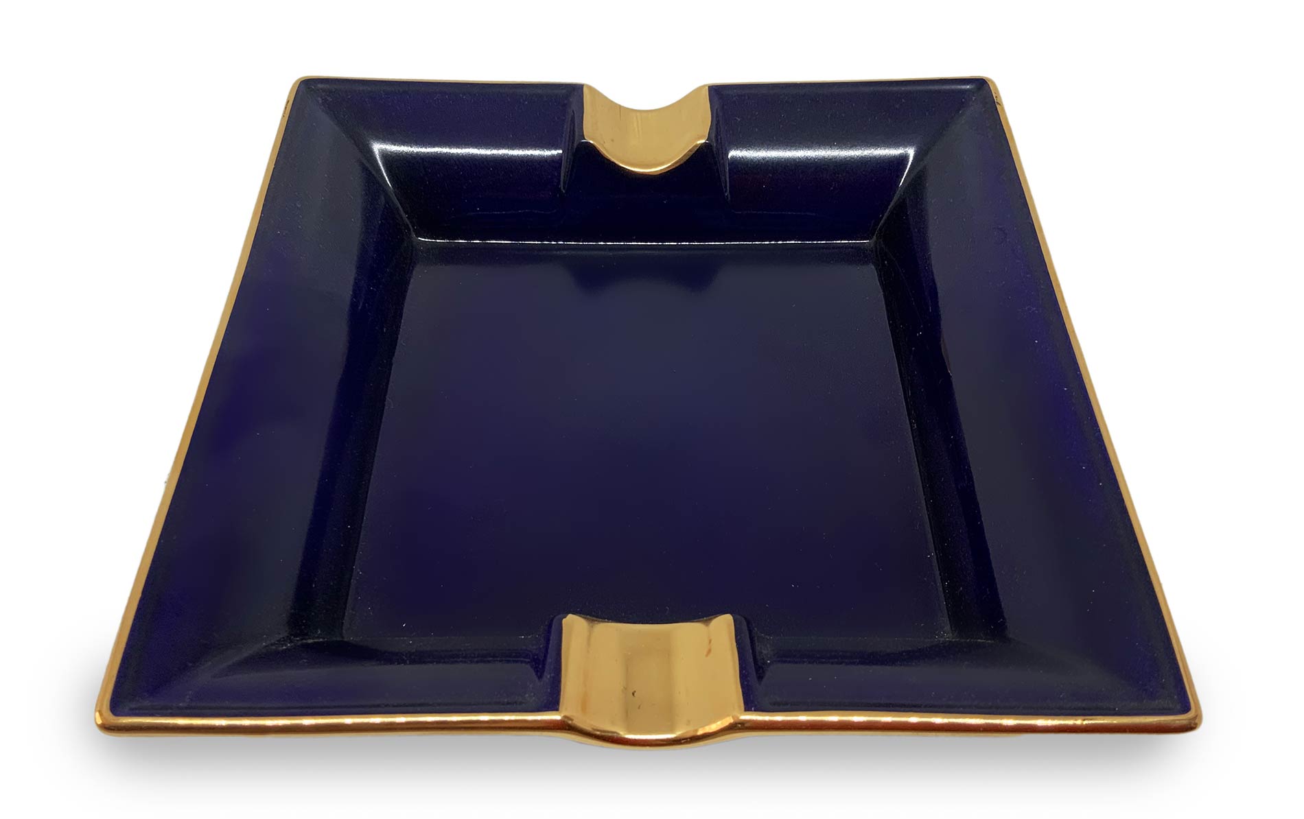 Richard Ginori porcelain ashtrays in dark blue tones, with gold details. Years 80. Cm 18x18x3 - Image 2 of 4