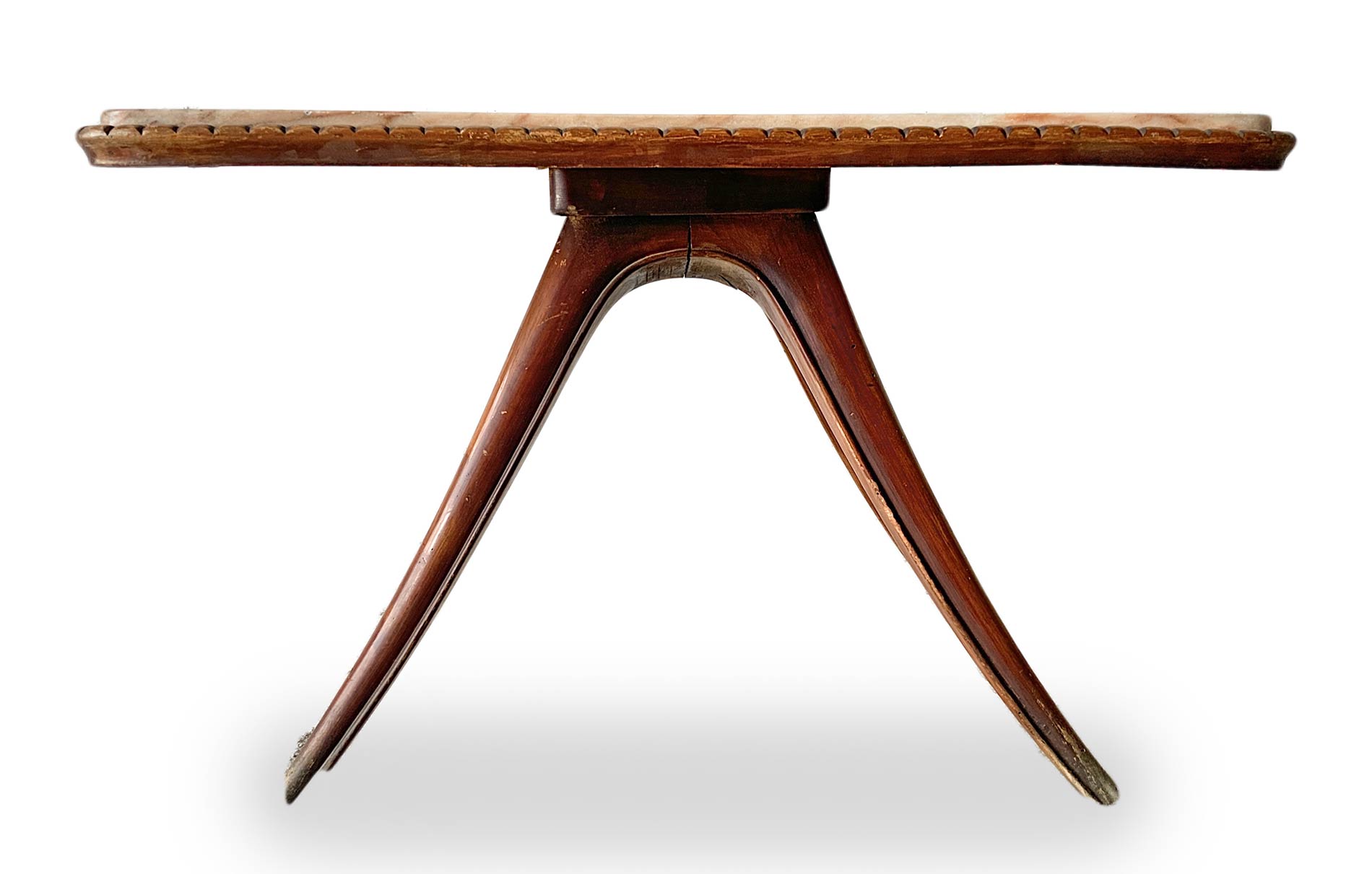 Wooden table, top in pink marble in the Atelier Borsani style. 40s. 46x72x42 cm. Wear and tear, - Image 2 of 6