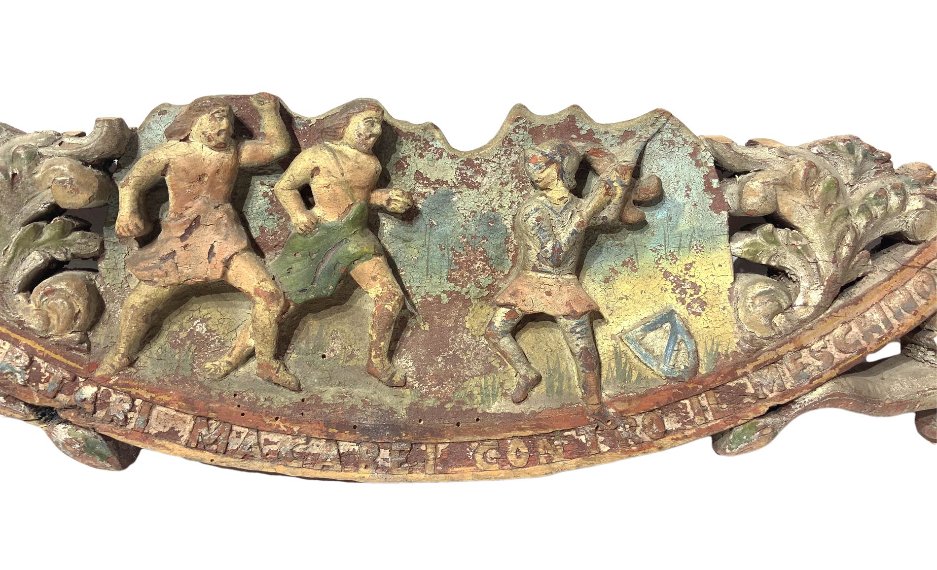 Antique wooden carved polychrome cart key, late nineteenth century, early twentieth century Sicily. - Image 2 of 7