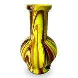 Carlo Moretti, Murano. Variegated glass vase with yellow and shades of brown, spherical body, tall