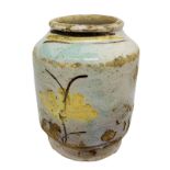 Cylinder in white paste, yellow floral decorations on the white background, Early nineteenth